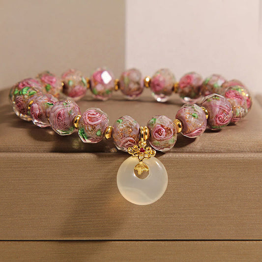 Buddha Stones Rose Liuli Glass Bead Peace Buckle Peace Bracelet
