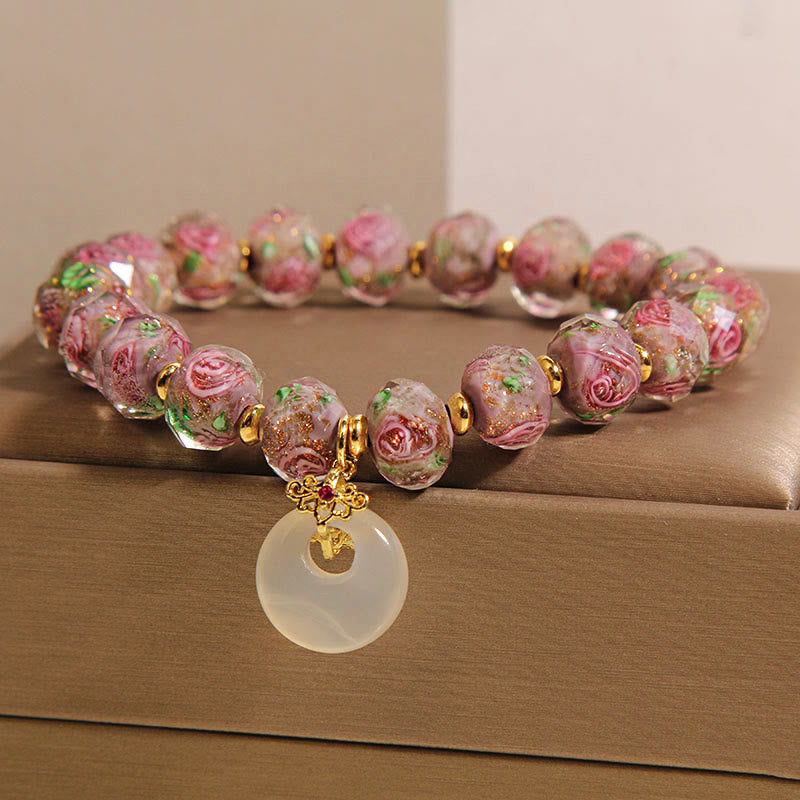 Buddha Stones Rose Liuli Glass Bead Peace Buckle Peace Bracelet