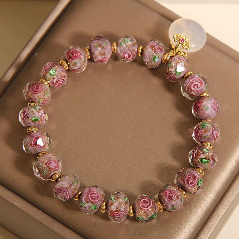Buddha Stones Rose Liuli Glass Bead Peace Buckle Peace Bracelet