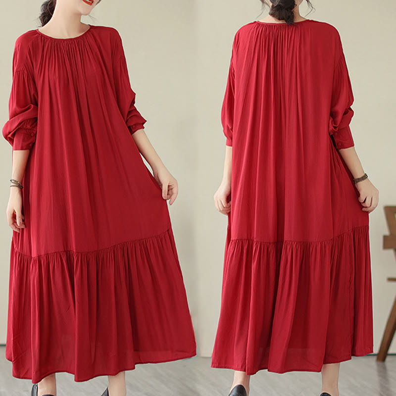 Buddha Stones Casual Plain Two-sided Style Dress Chiffon Midi Dress With Pockets