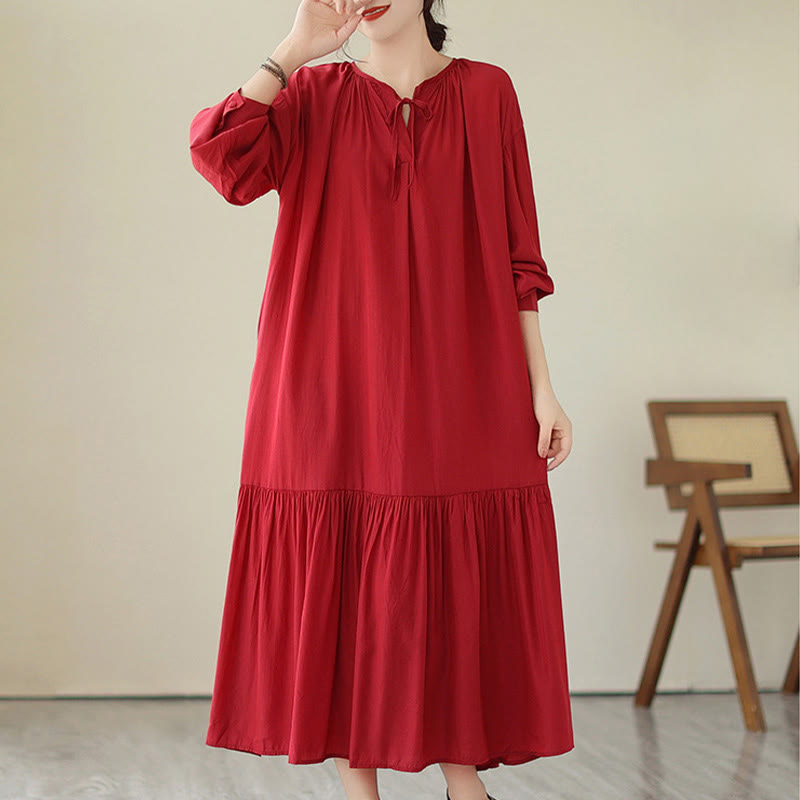 Buddha Stones Casual Plain Two-sided Style Dress Chiffon Midi Dress With Pockets