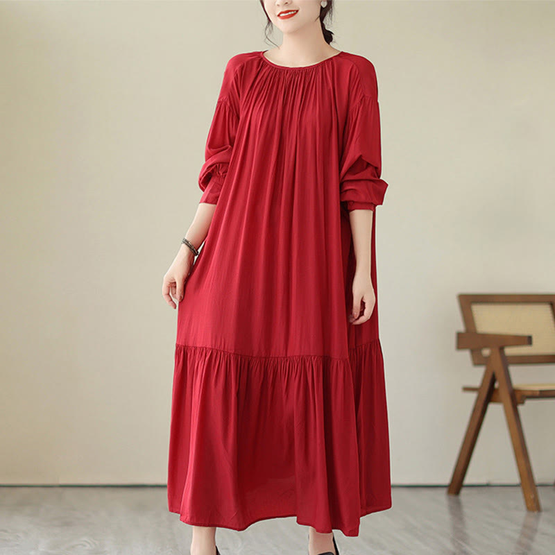 Buddha Stones Casual Plain Two-sided Style Dress Chiffon Midi Dress With Pockets