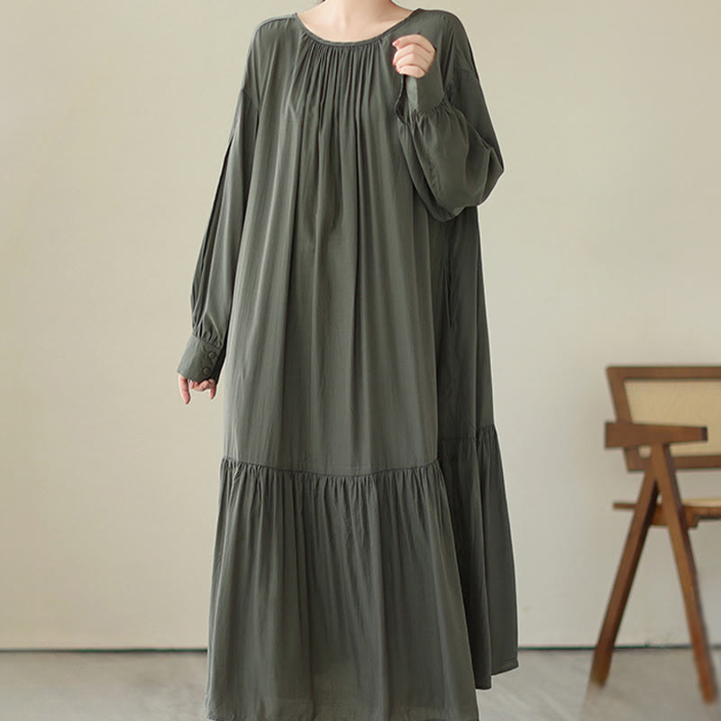 Buddha Stones Casual Plain Two-sided Style Dress Chiffon Midi Dress With Pockets