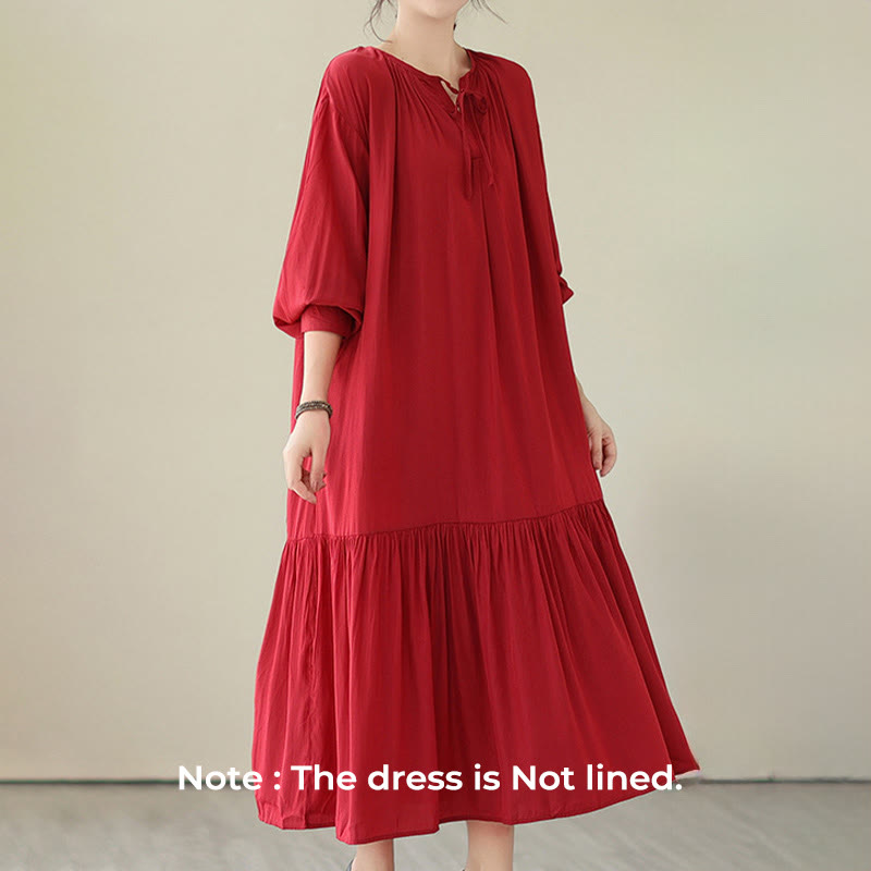Buddha Stones Casual Plain Two-sided Style Dress Chiffon Midi Dress With Pockets