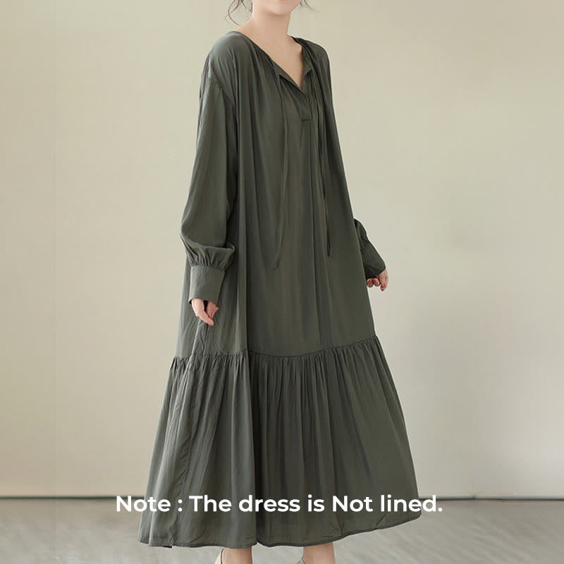 Buddha Stones Casual Plain Two-sided Style Dress Chiffon Midi Dress With Pockets