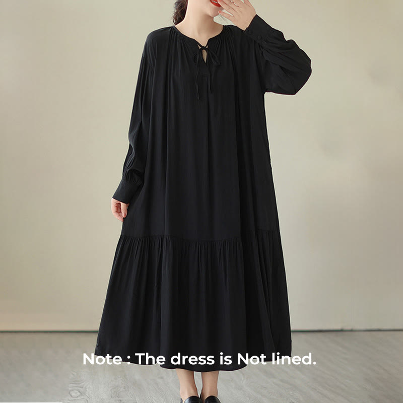 Buddha Stones Casual Plain Two-sided Style Dress Chiffon Midi Dress With Pockets