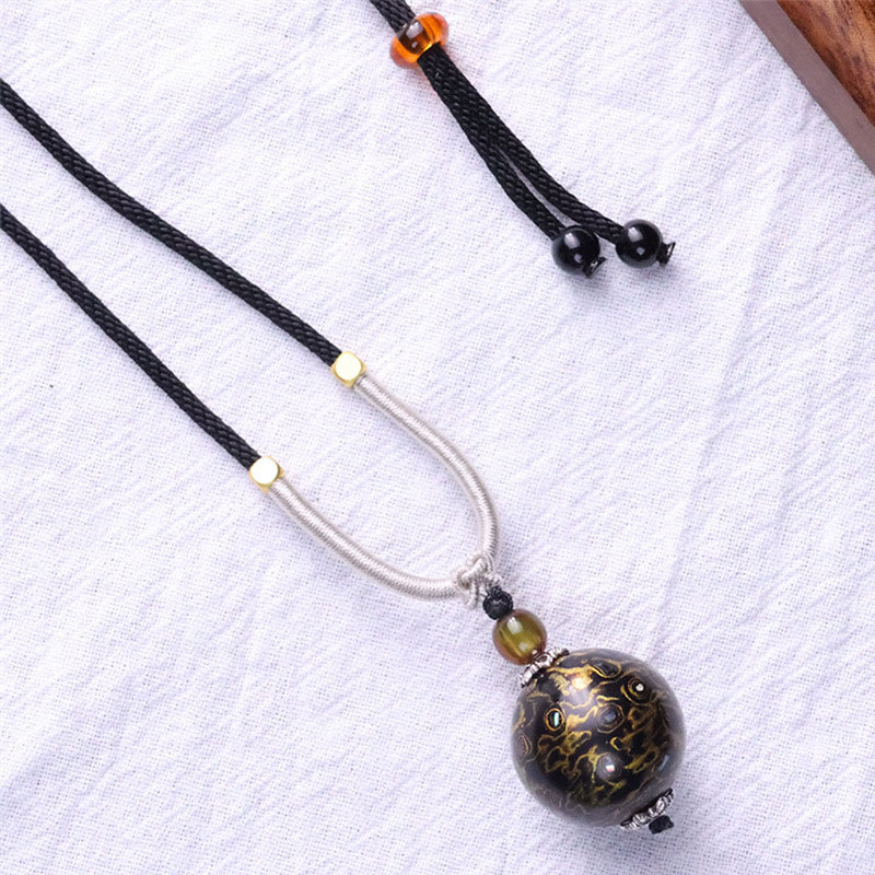 Buddha Stones Ebony Wood Colorful Lacquer Craft Bead Calm Necklace Pendant