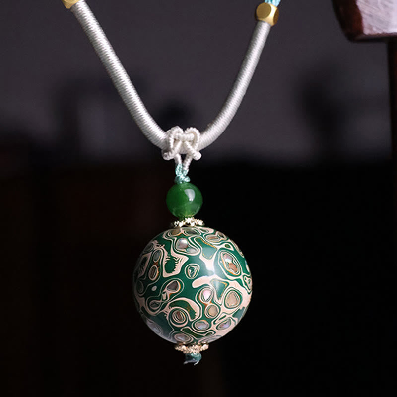 Buddha Stones Ebony Wood Colorful Lacquer Craft Bead Calm Necklace Pendant