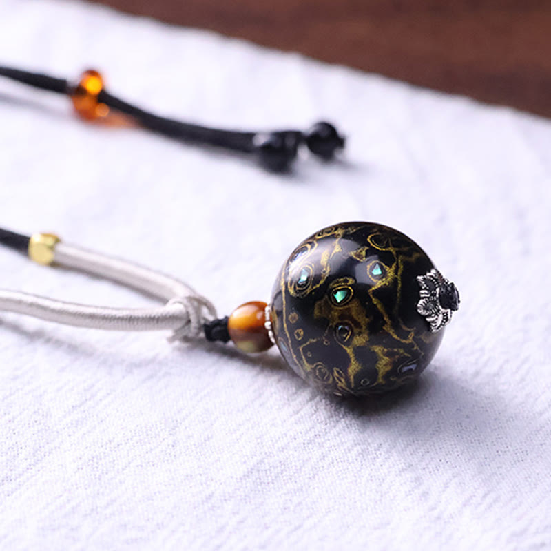 Buddha Stones Ebony Wood Colorful Lacquer Craft Bead Calm Necklace Pendant