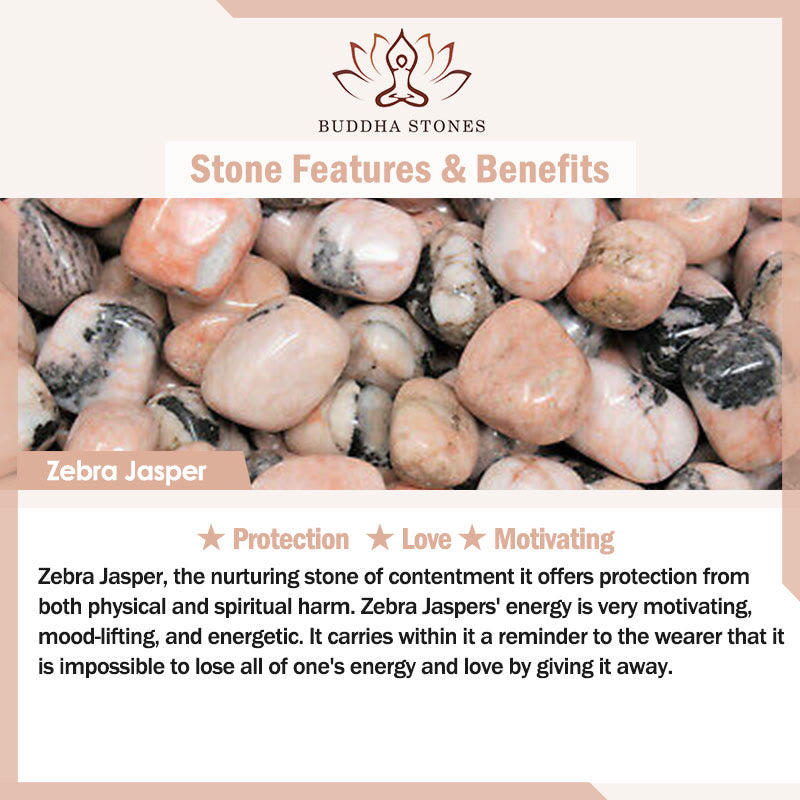 Buddha Stones 8mm Cat Design Zebra Jasper Protection Bracelet