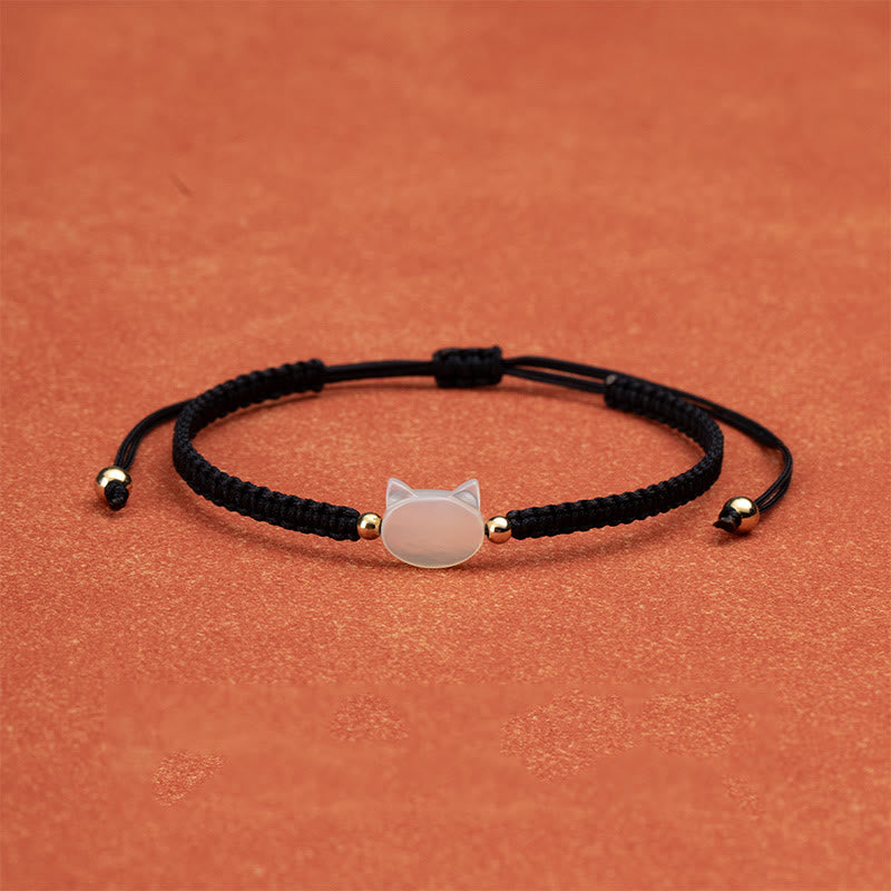Buddha Stones Faceless Cat Head Red String Shell Connection Bracelet