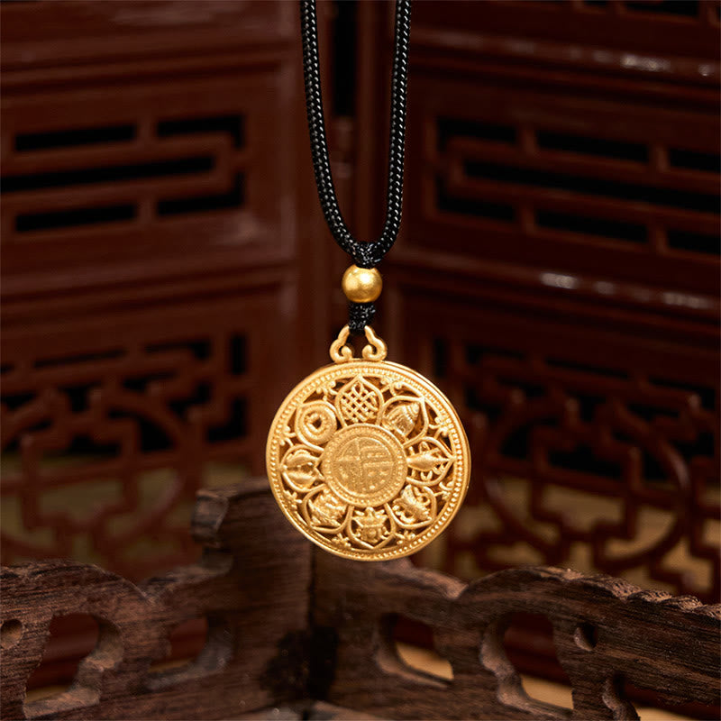 Buddha Stones Copper Eight Treasure Compass Fu Character Fortune Rope Necklace Pendant
