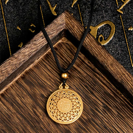 Buddha Stones Copper Eight Treasure Compass Fu Character Fortune Rope Necklace Pendant