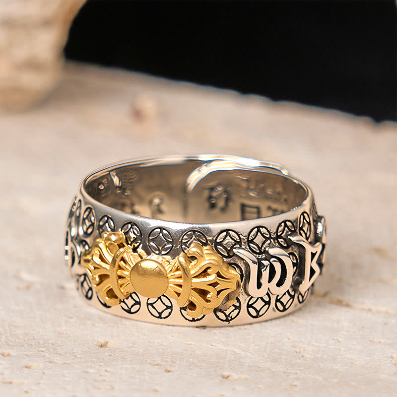 Buddha Stones Vintage Om Mani Padme Hum Vajra Copper Plated Silver Balance Ring