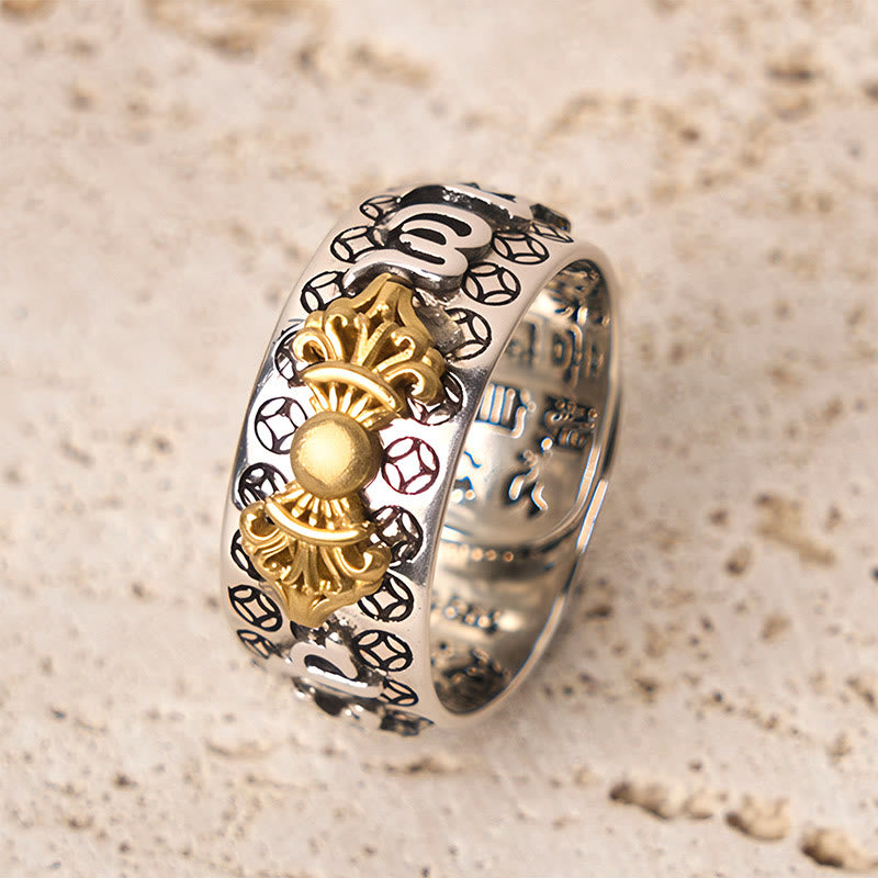 Buddha Stones Vintage Om Mani Padme Hum Vajra Copper Plated Silver Balance Ring