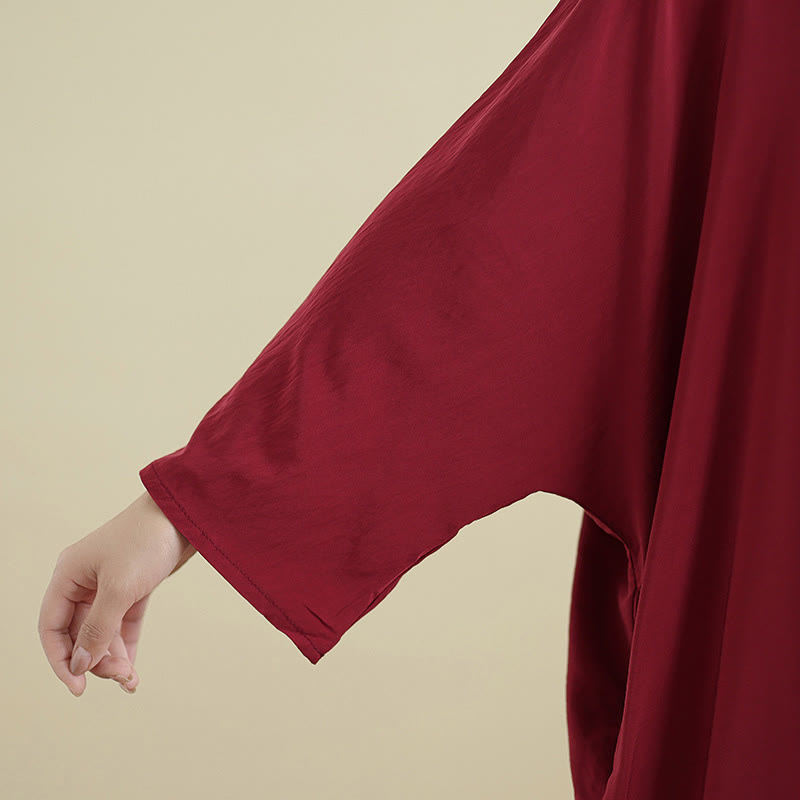 Buddha Stones Retro Casual Solid Color Long Sleeve Cotton Linen Maxi Dress With Pockets