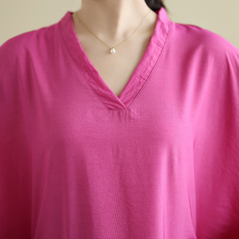 Buddha Stones Retro Casual Solid Color Long Sleeve Cotton Linen Maxi Dress With Pockets