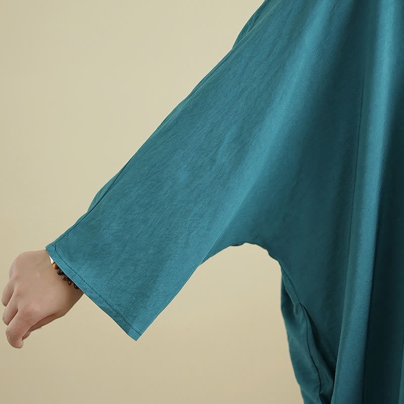 Buddha Stones Retro Casual Solid Color Long Sleeve Cotton Linen Maxi Dress With Pockets