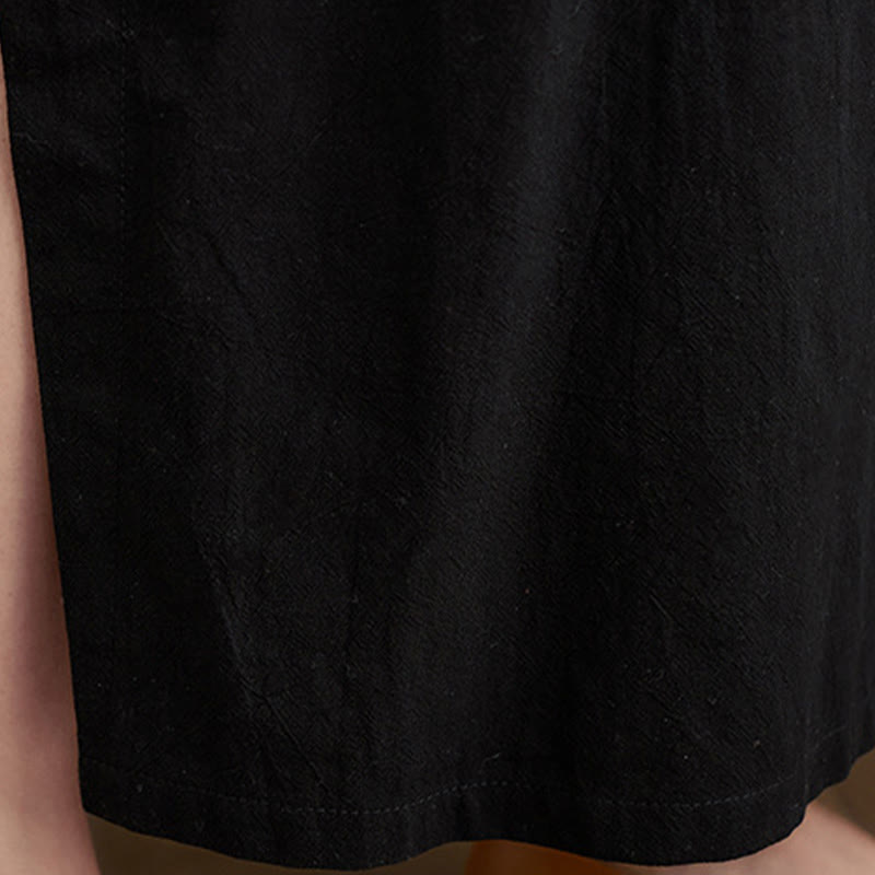 Buddha Stones Fall Casual Simple Design Long Sleeve Cotton Linen Maxi Dress With Pockets