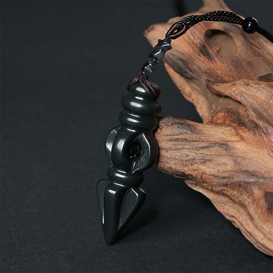 Buddha Stones Tibetan Hetian Cyan Jade Pestle Vajra Dorje Star Harmony Necklace Pendant