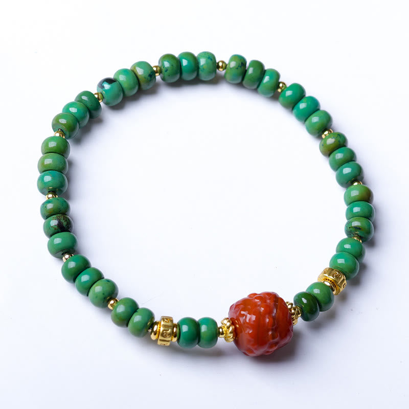 Buddha Stones Tibetan Turquoise Beads South Red Agate Lotus Balance Bracelet