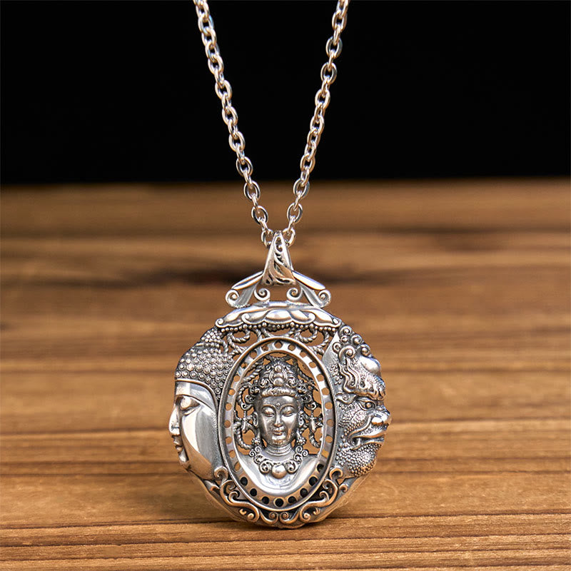 Buddha Stones Copper Buddha Devil Pattern Serenity Pendant Necklace