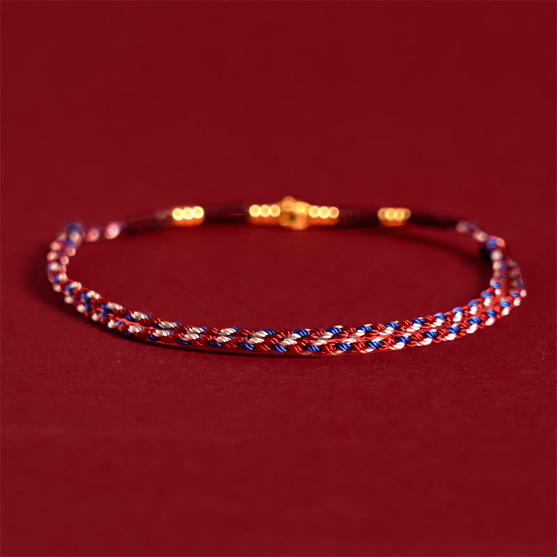 Buddha Stones Handmade Braided Red String Copper Coins Luck Bracelet