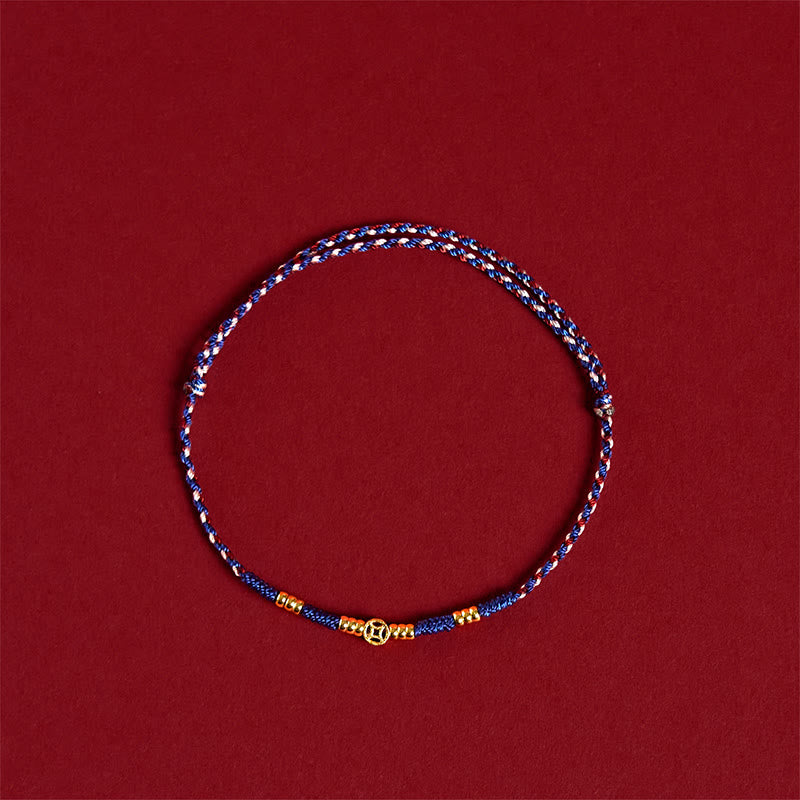 Buddha Stones Handmade Braided Red String Copper Coins Luck Bracelet