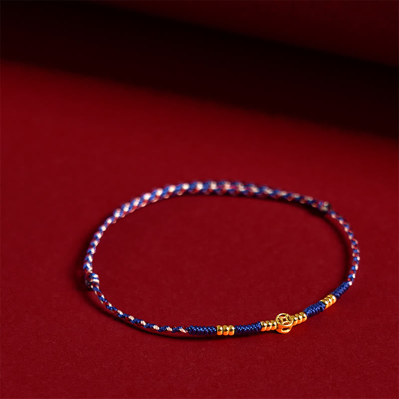 Buddha Stones Handmade Braided Red String Copper Coins Luck Bracelet