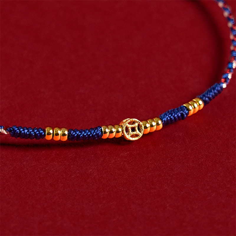 Buddha Stones Handmade Braided Red String Copper Coins Luck Bracelet