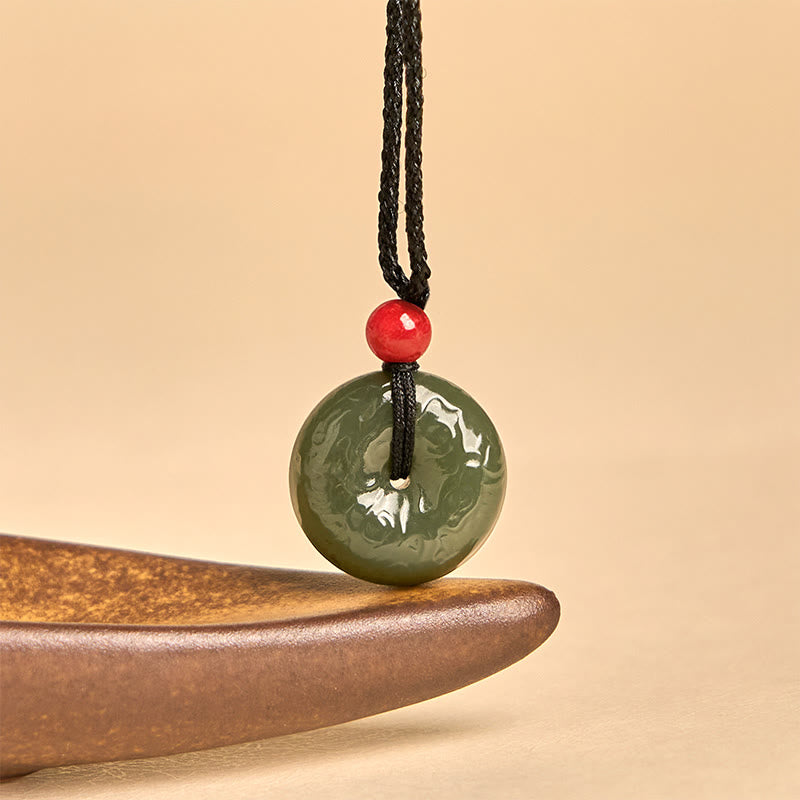 Buddha Stones Peace Buckle Auspicious Clouds Cyan Jade Necklace Luck Pendant