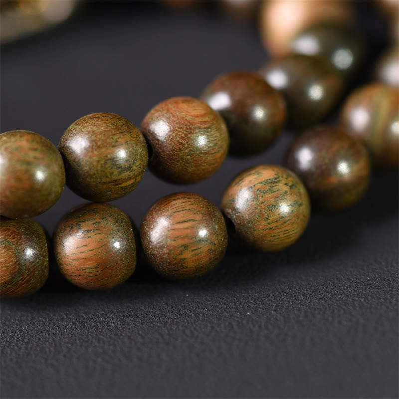 Buddha Stones Tibetan Green Sandalwood Gold Sheen Obsidian Balance Peace Double Wrap Bracelet