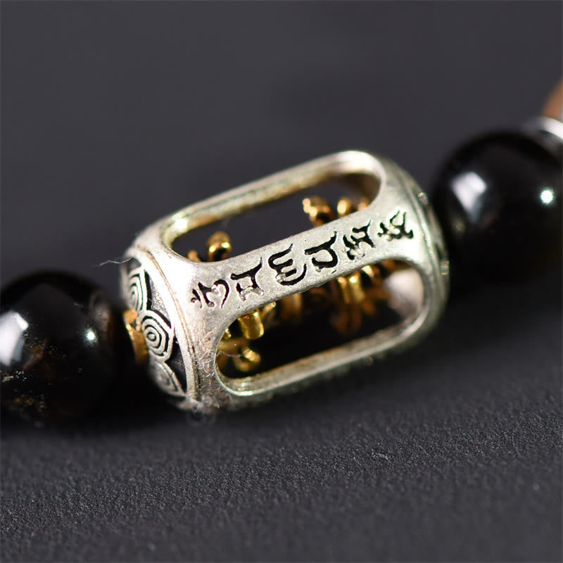 Buddha Stones Tibetan Green Sandalwood Gold Sheen Obsidian Balance Peace Double Wrap Bracelet