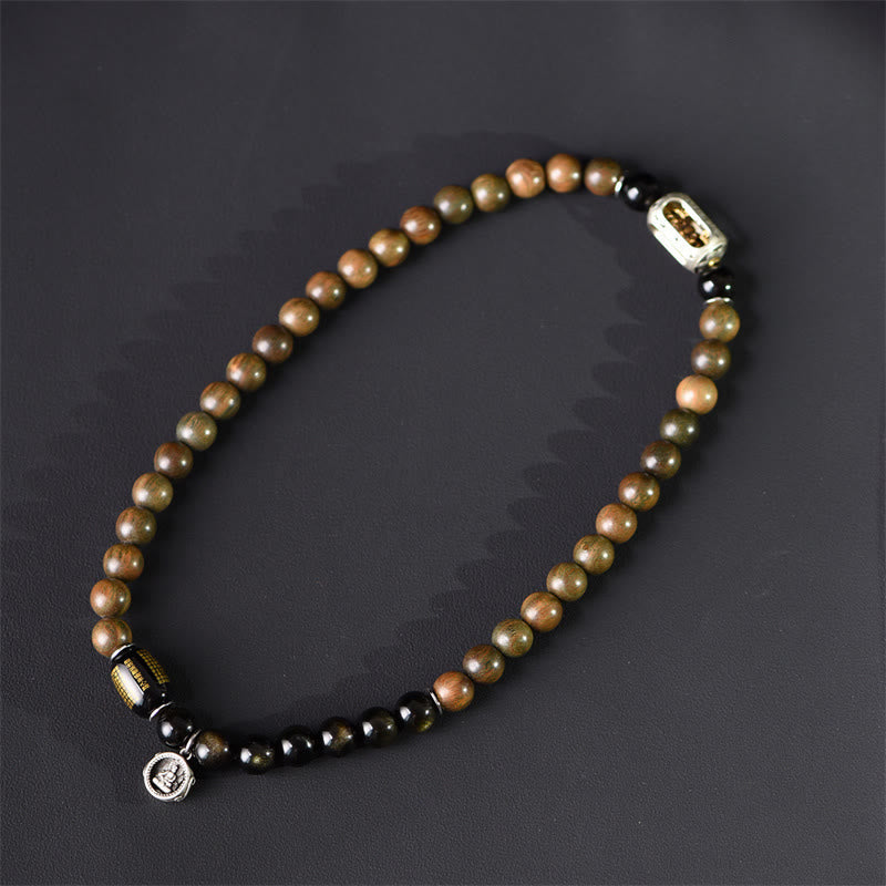 Buddha Stones Tibetan Green Sandalwood Gold Sheen Obsidian Balance Peace Double Wrap Bracelet