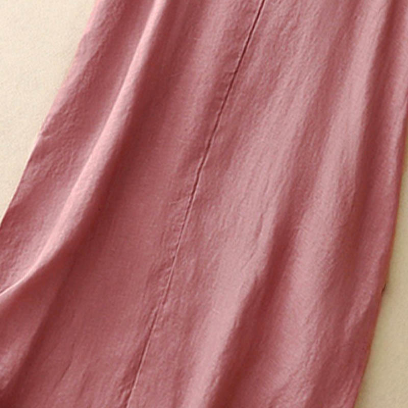 Buddha Stones Summer Daily Casual Pure Color Crew Neck Simple Design Sleeveless Midi Dress