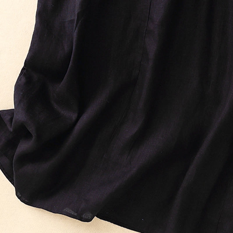 Buddha Stones Summer Daily Casual Pure Color Crew Neck Simple Design Sleeveless Midi Dress