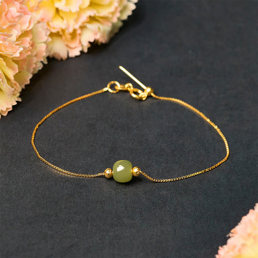 Buddha Stones 925 Sterling Silver Natural Jade Bead Abundance Chain Bracelet