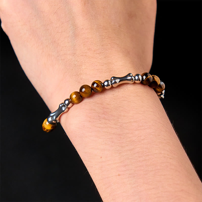 Buddha Stones Cute Bone Pattern Tiger Eye Courage Beads Bracelet