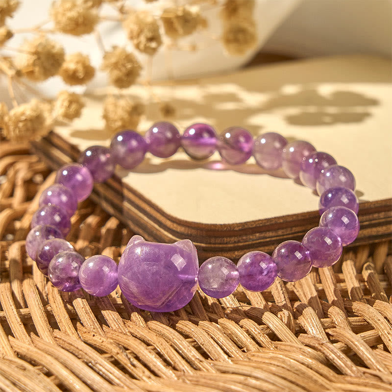 Buddha Stones Cute Cat Face Amethyst Spiritual Awareness Bracelet