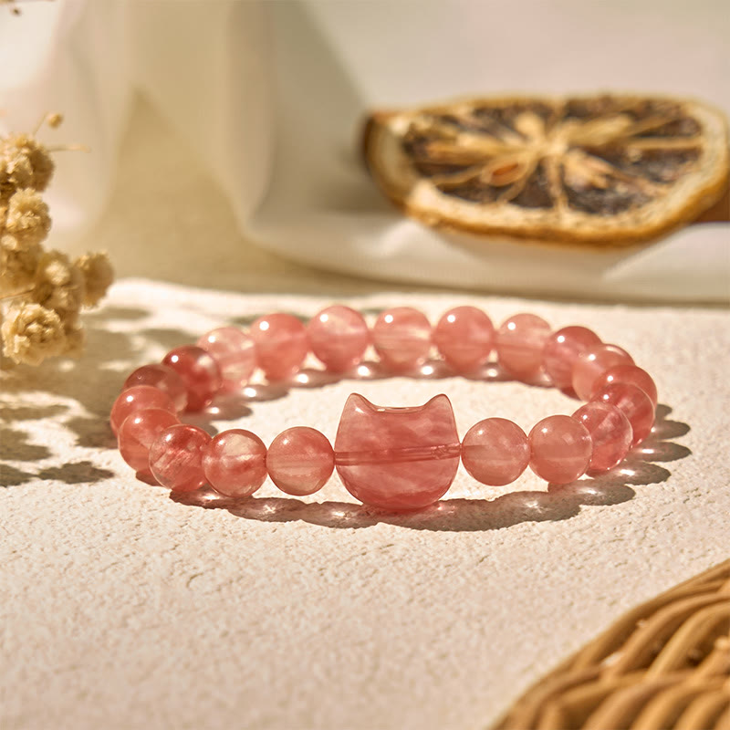 Buddha Stones Lovely Cat Head Red Agate Spiritual Beads Bracelet