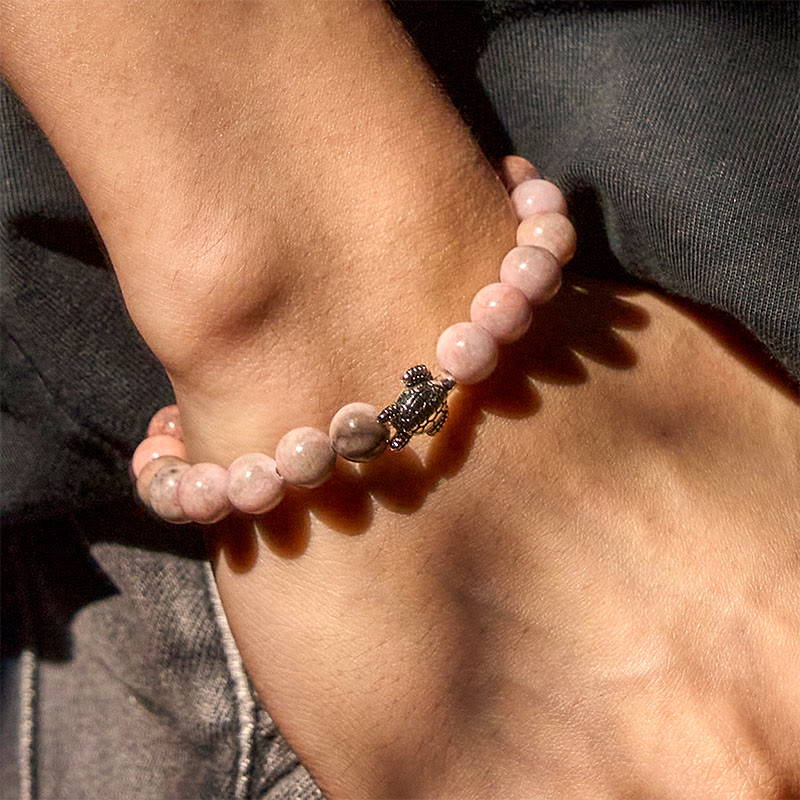 Buddha Stones Turtle Design Zebra Jasper Protection Bracelet