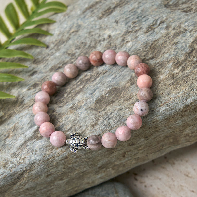 Buddha Stones Turtle Design Zebra Jasper Protection Bracelet