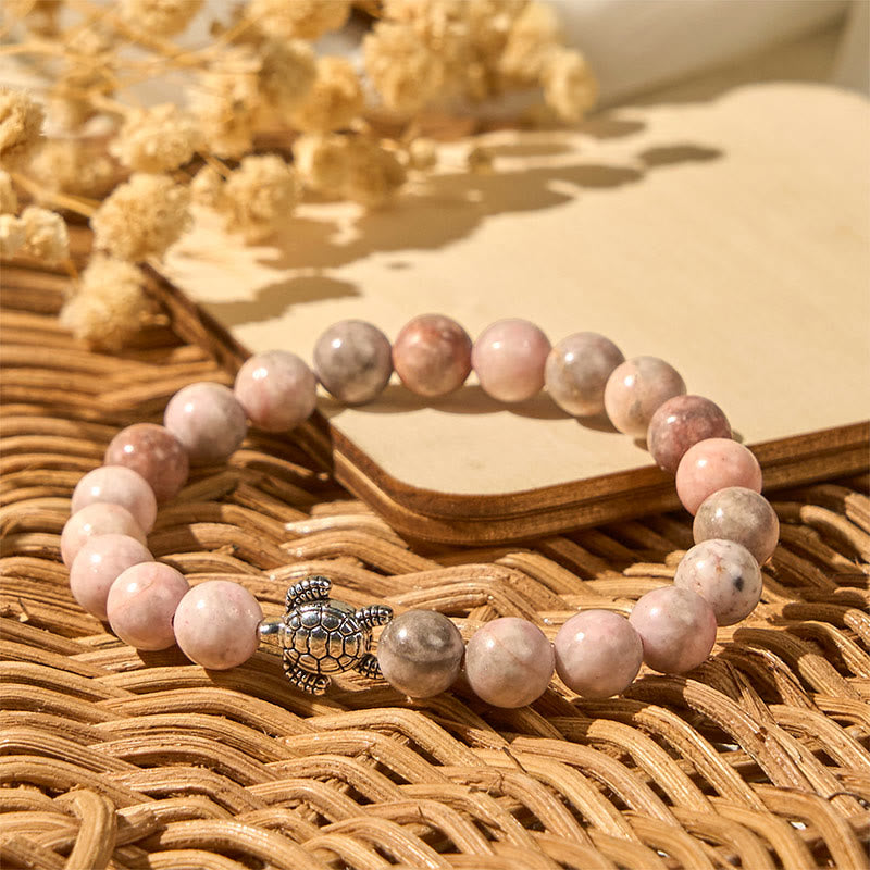 Buddha Stones Turtle Design Zebra Jasper Protection Bracelet