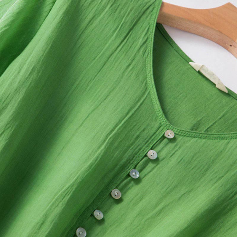 Buddha Stones Summer V-Neck Design Half Sleeve Cotton Midi Dress