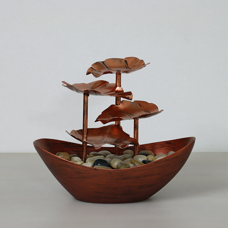 Buddha Stones Lotus Leaf Shaped Waterfall Fountain Tabletop Ornaments With LED Light Home Office Desktop Decoration