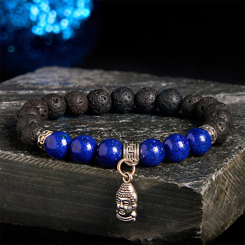 Buddha Stones Black Lava Rock Crystal Beads Animal Pattern Healing Bracelet