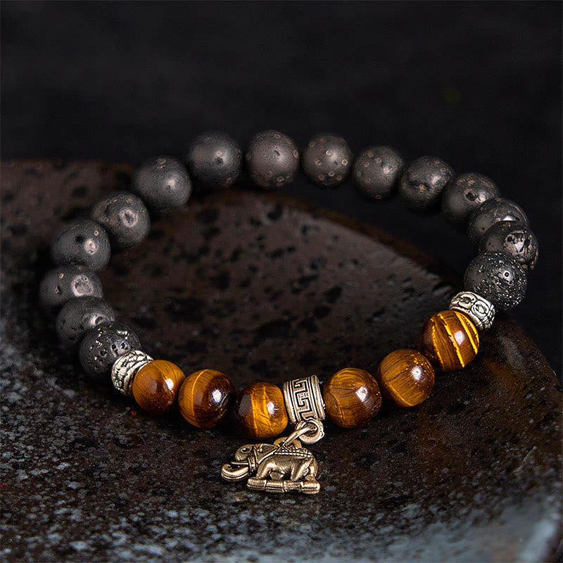 Buddha Stones Black Lava Rock Crystal Beads Animal Pattern Healing Bracelet