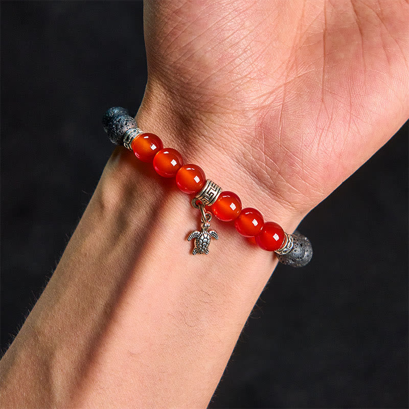 Buddha Stones Black Lava Rock Crystal Beads Animal Pattern Healing Bracelet