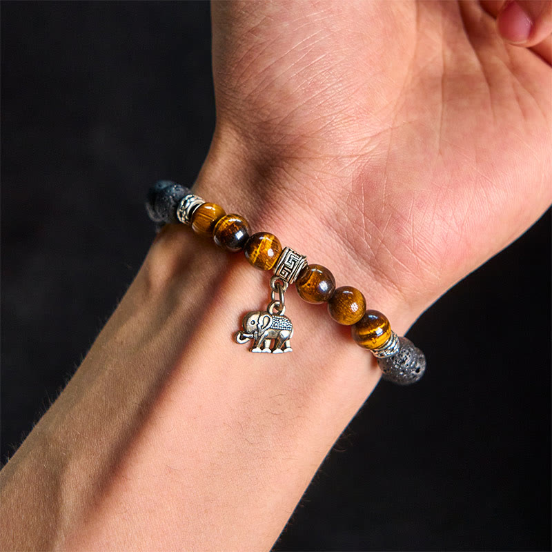 Buddha Stones Black Lava Rock Crystal Beads Animal Pattern Healing Bracelet