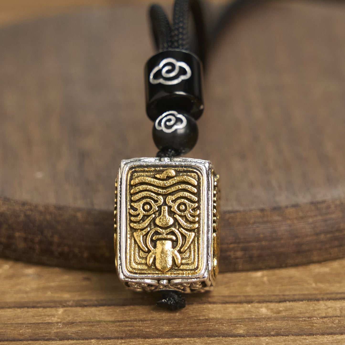 Buddha Stones Tibetan Zakiram Goddess Of Wealth Protection Rope Square Necklace Pendant